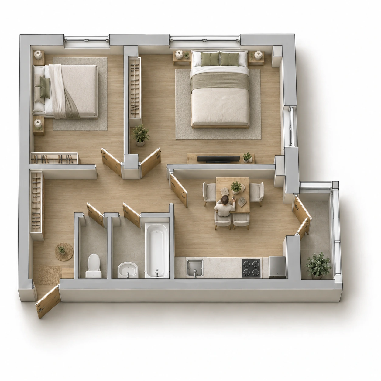 Планировка: 2-комнатная квартира, 61,6 м²