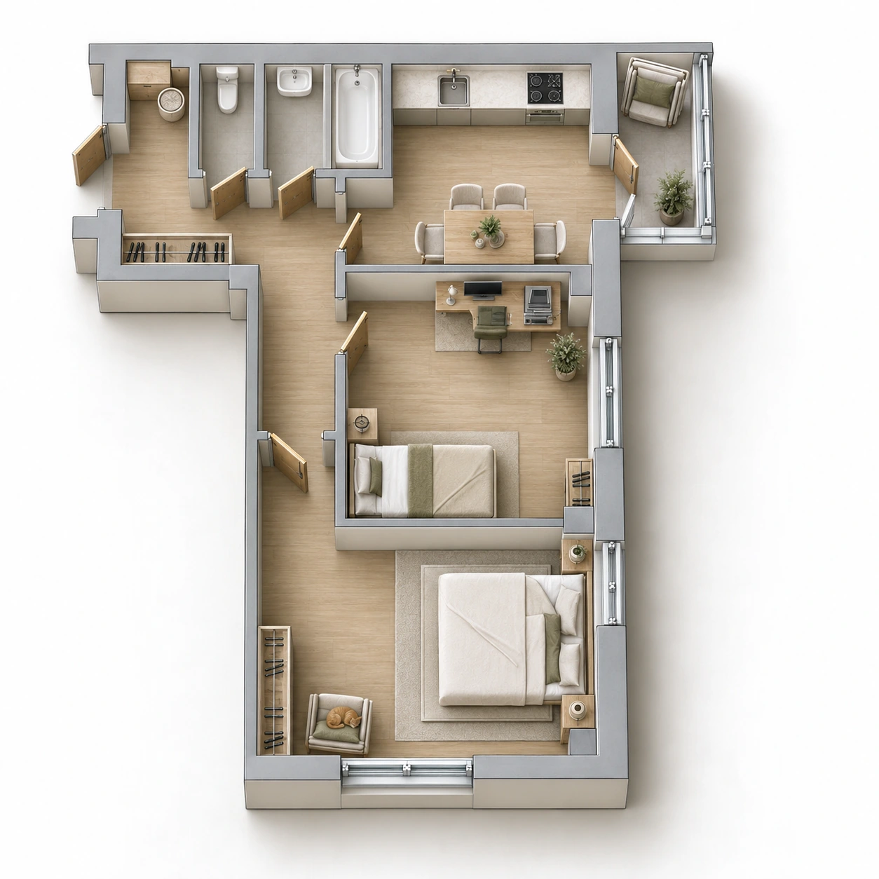Планировка: 2-комнатная квартира, 59,7 м²