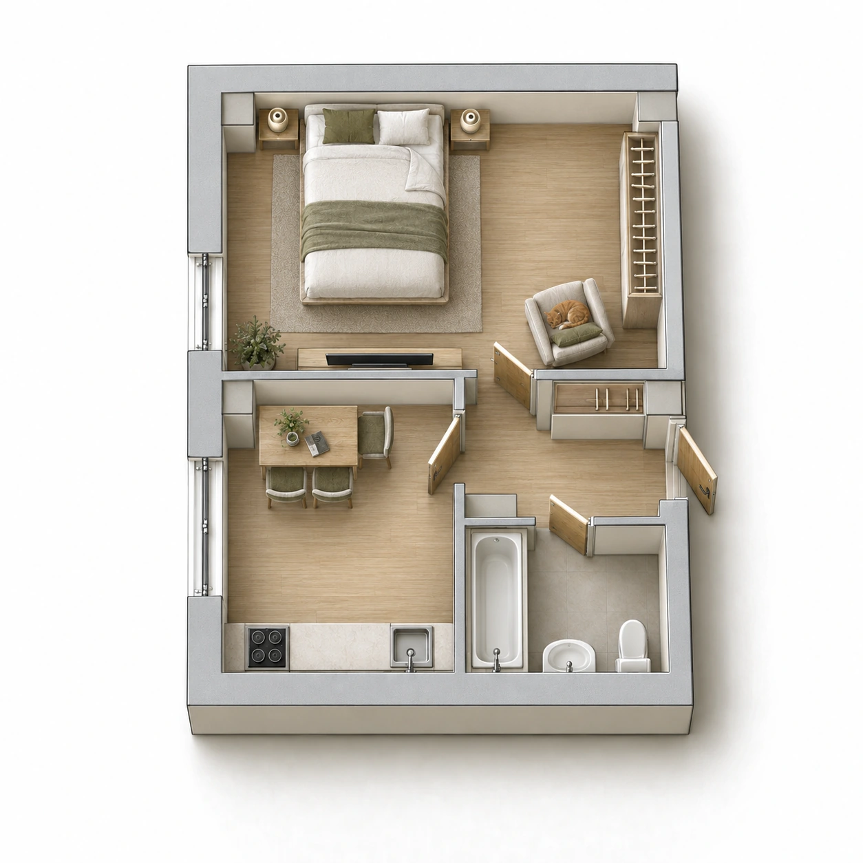 Планировка: 1-комнатная квартира, 34 м²