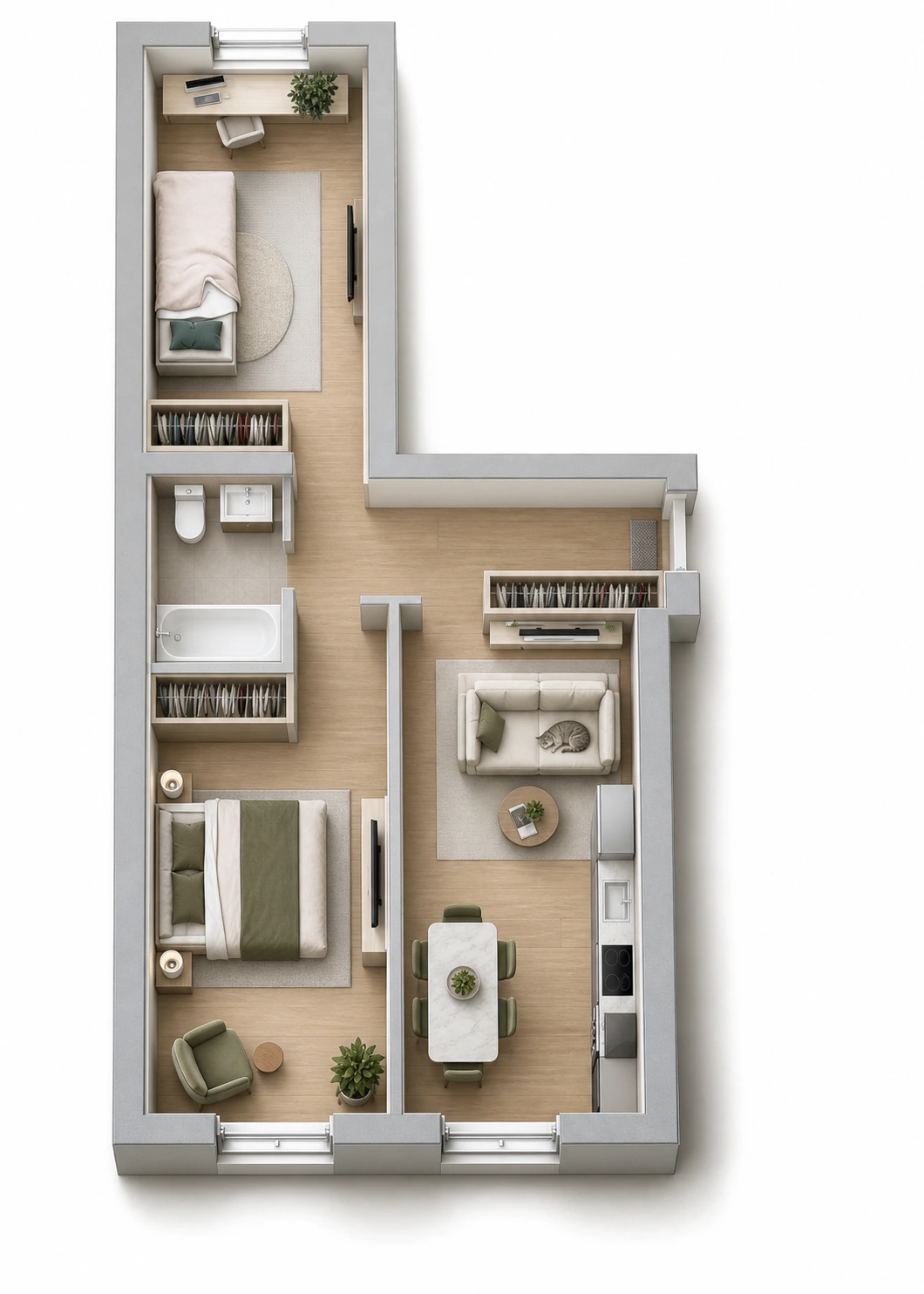 Планировка: 3-комнатная квартира, 57,54 м²