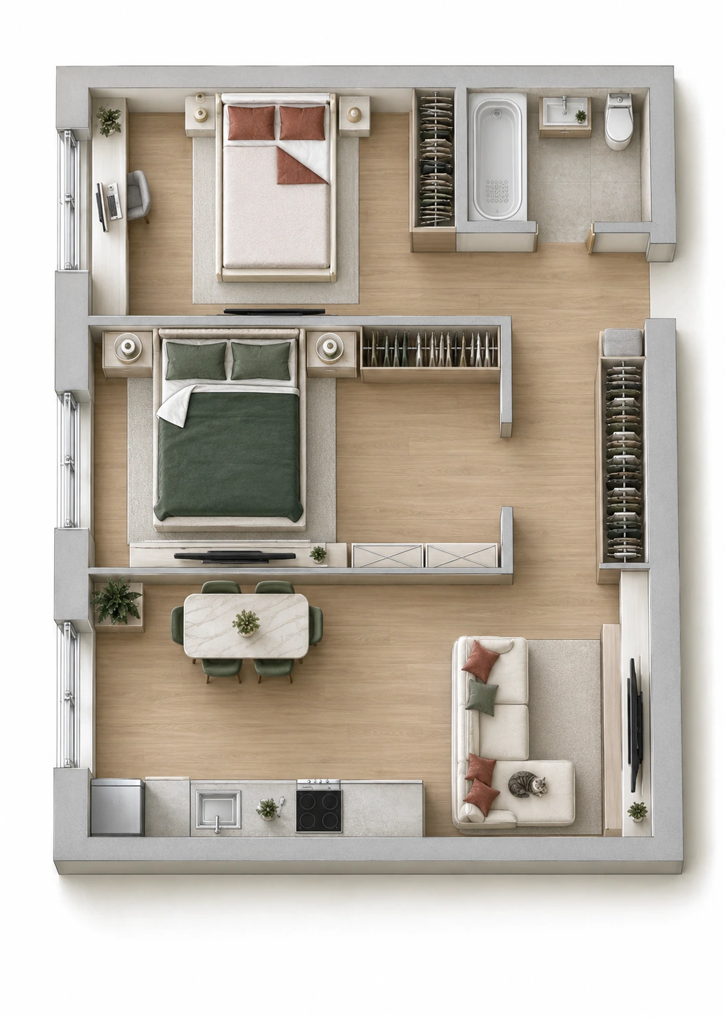 Планировка: 3-комнатная квартира, 59,5 м²