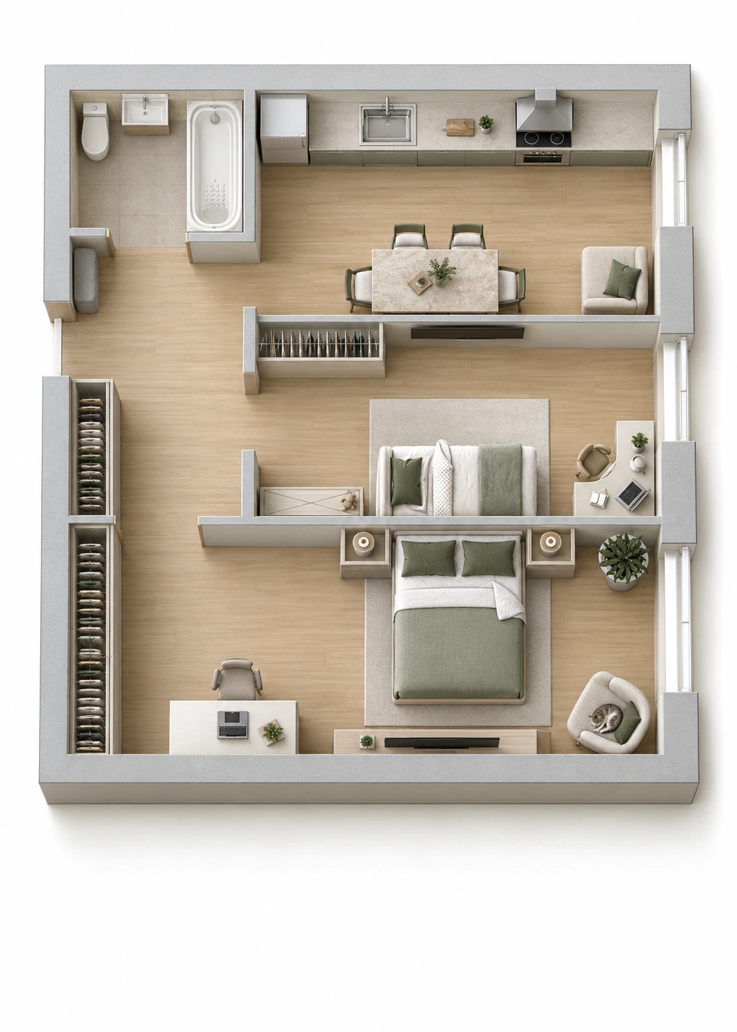 Планировка: 2-комнатная квартира, 52,55 м²